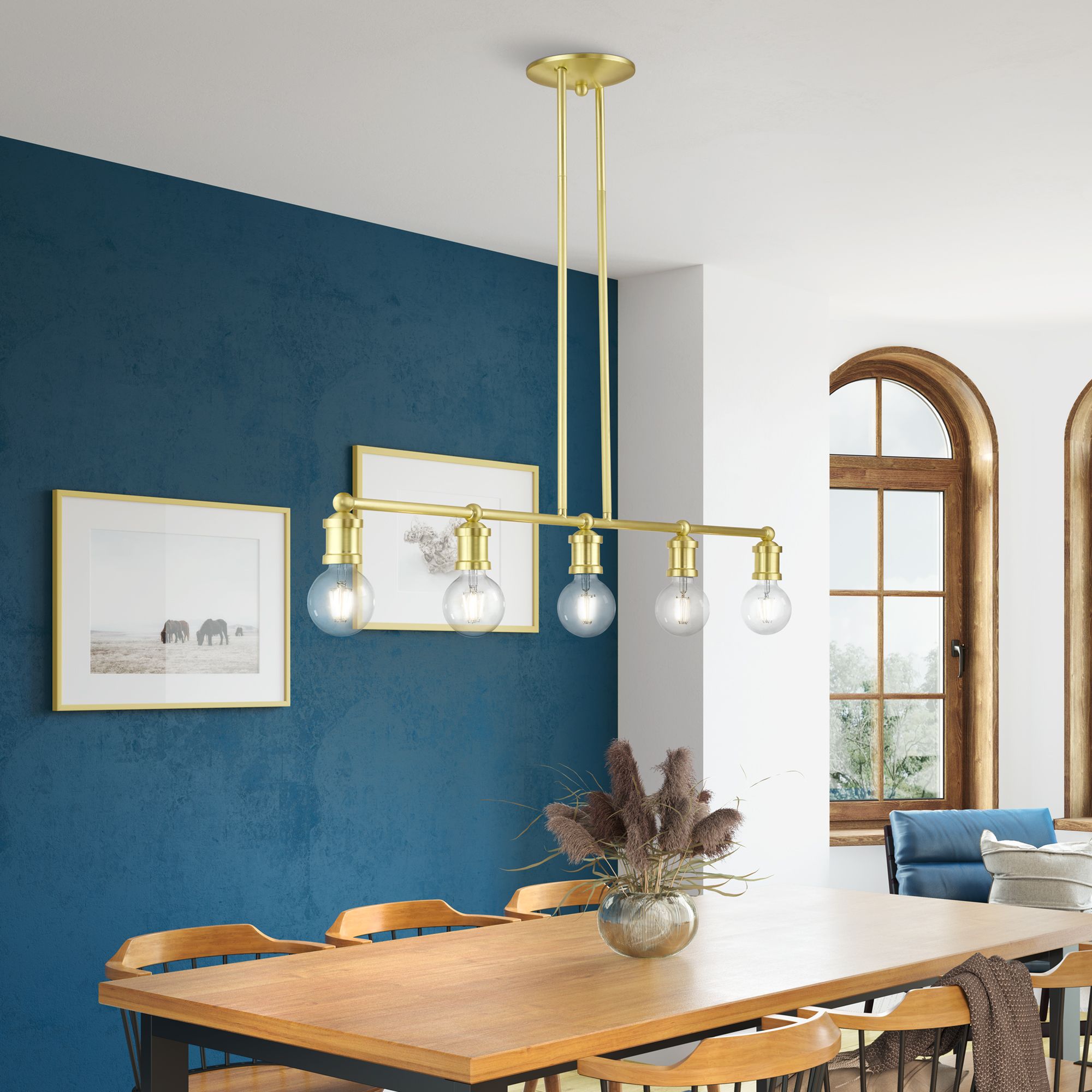 Lansdale 5 Light Satin Brass Large Linear Chandelier