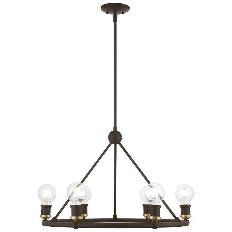 Image 2 Lansdale 6 Light Bronze Chandelier with Antique Brass Accents