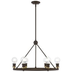 Lansdale 6 Light Bronze Chandelier with Antique Brass Accents