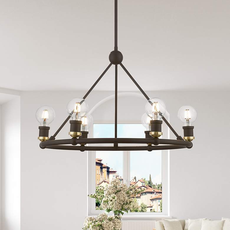 Image 1 Lansdale 6 Light Bronze Chandelier with Antique Brass Accents