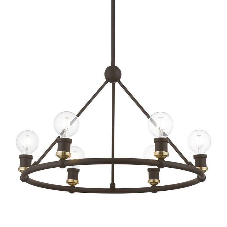 Image 5 Lansdale 6 Light Bronze Chandelier with Antique Brass Accents more views