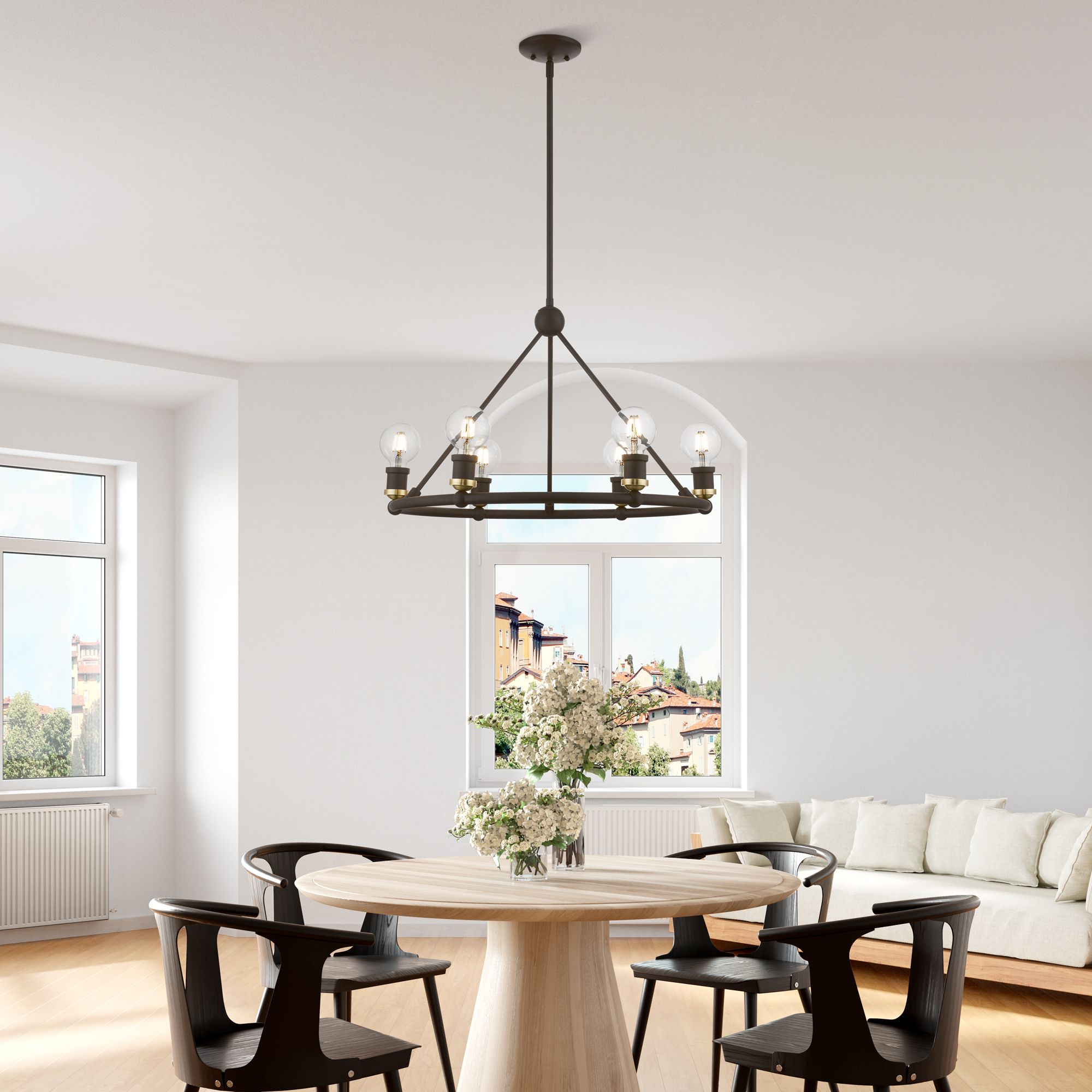 Lansdale 6 Light Bronze Chandelier with Antique Brass Accents