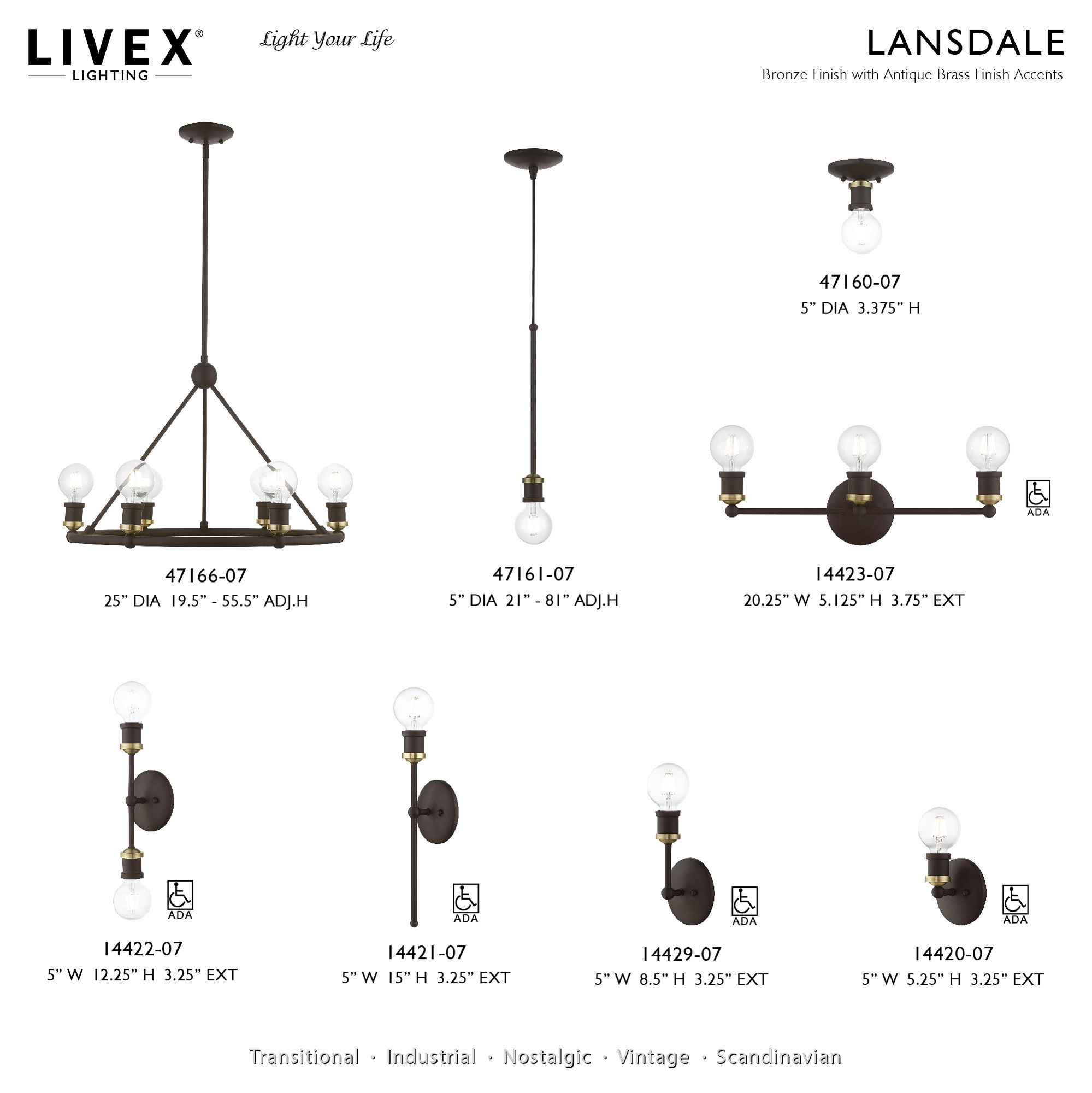 Lansdale 6 Light Bronze Chandelier with Antique Brass Accents