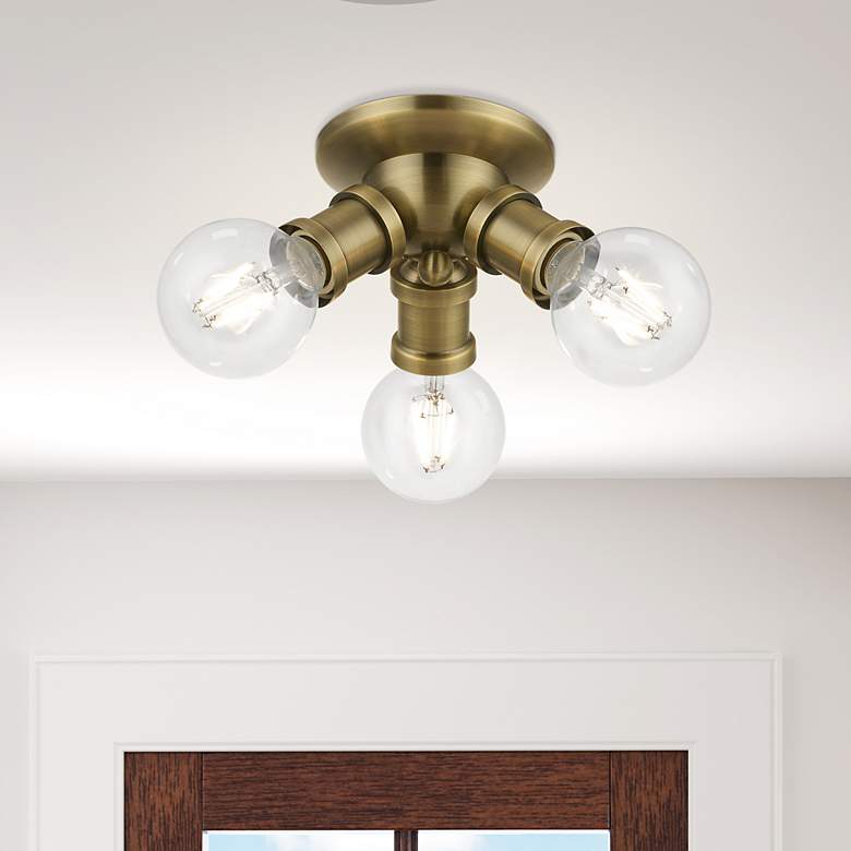 Image 1 Lansdale 7" Wide Antique Brass 3-Light Ceiling Light