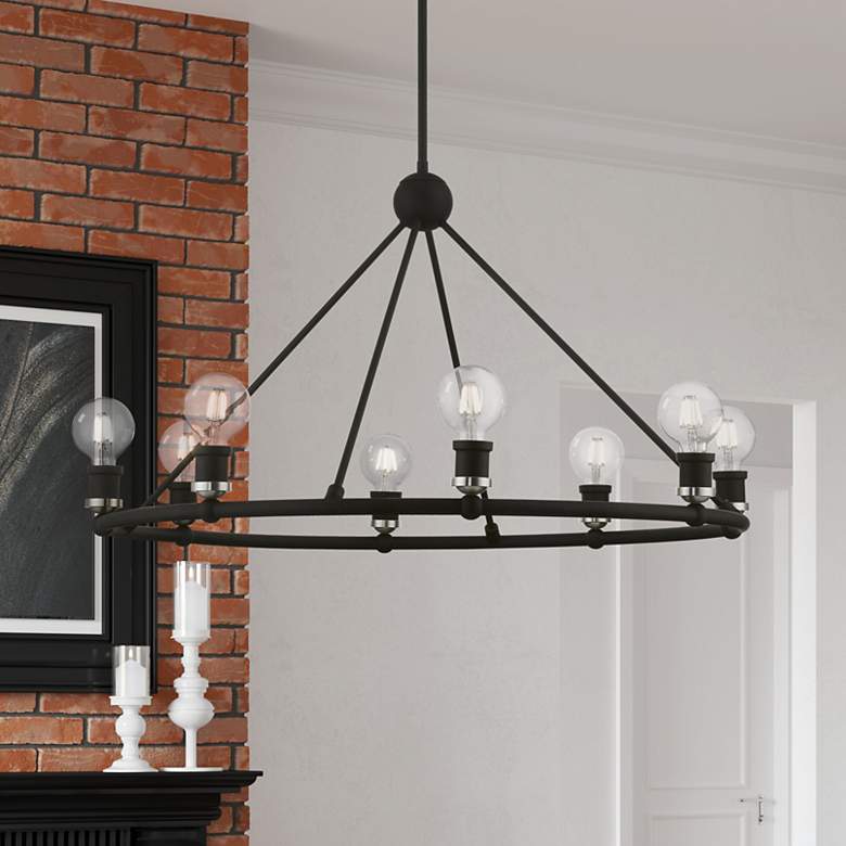 Image 1 Lansdale 8 Light Black Accents Chandelier with Brushed Nickel