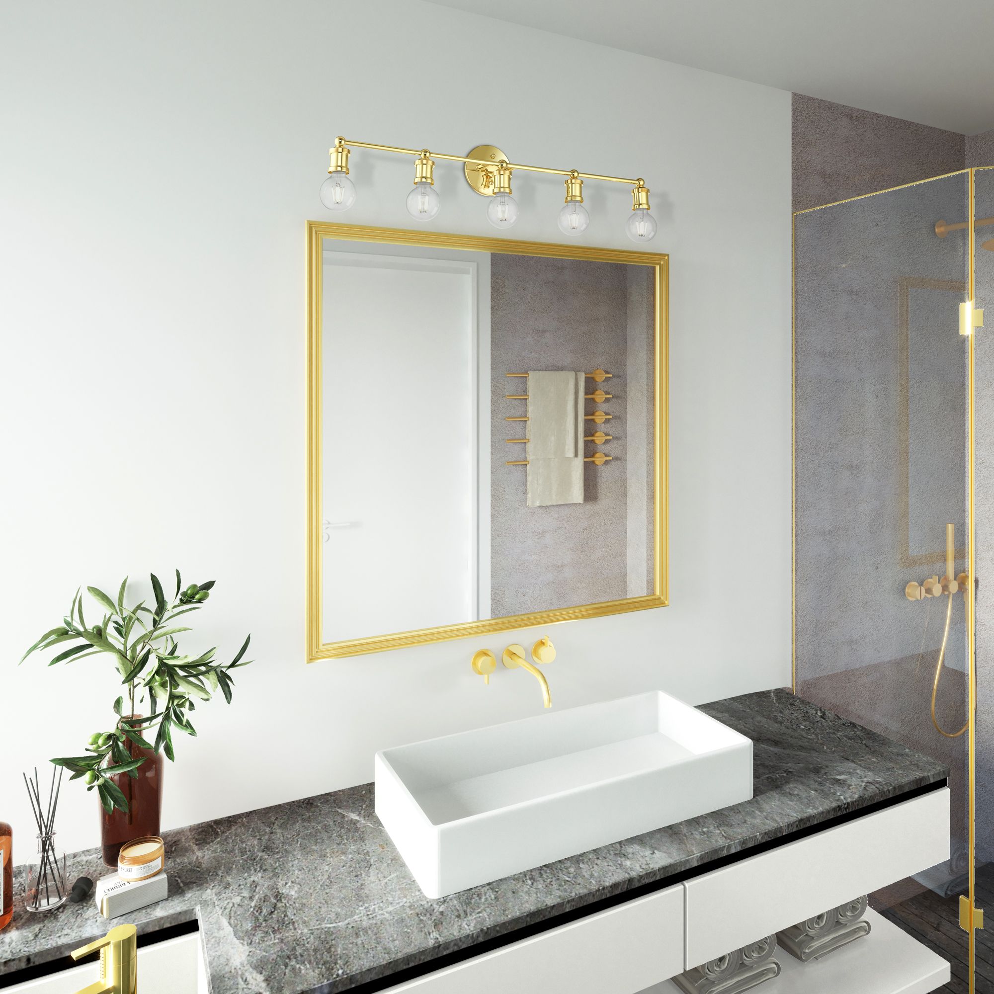 Lansdale Polished Brass 5 Light ADA Large Vanity Sconce