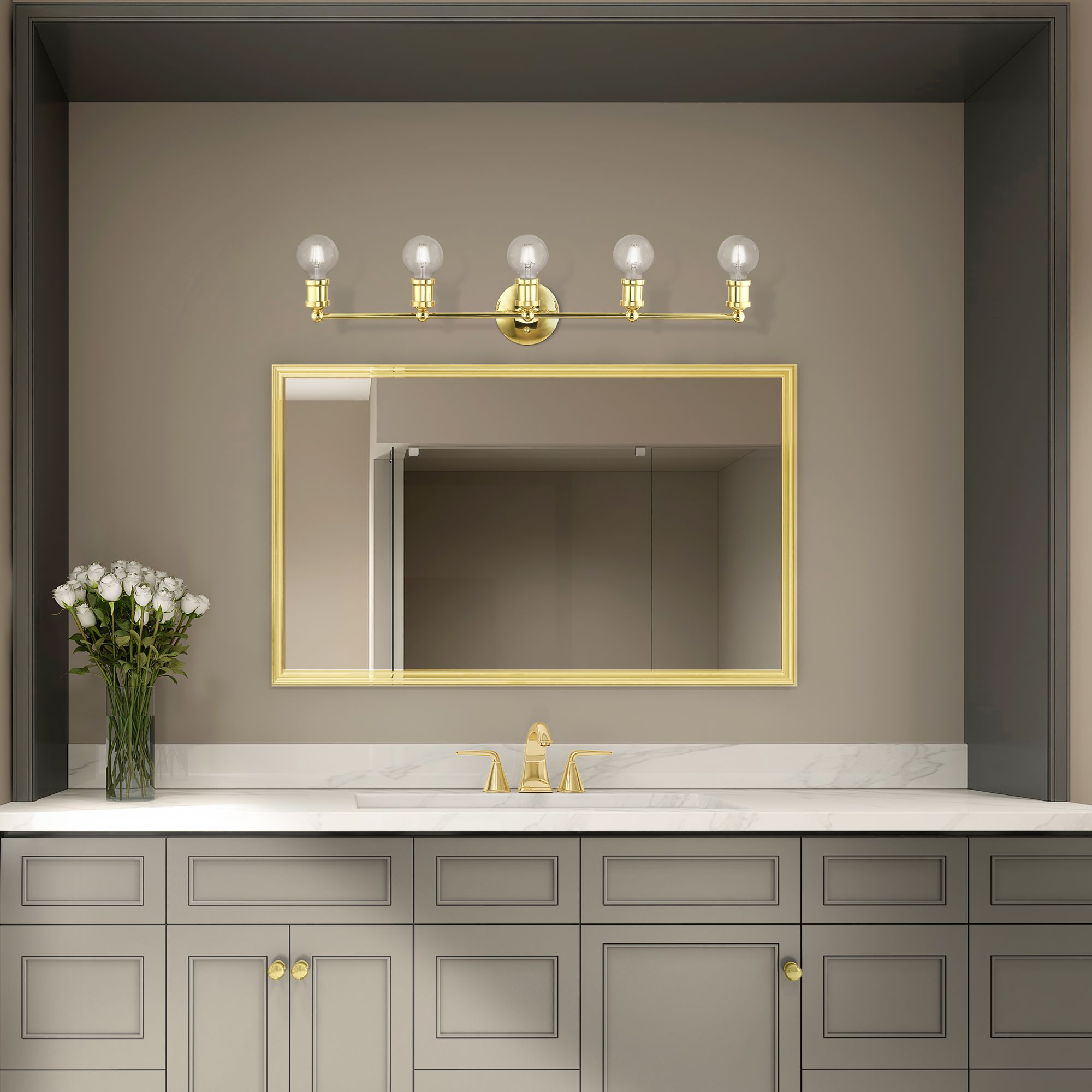 Lansdale Polished Brass 5 Light ADA Large Vanity Sconce