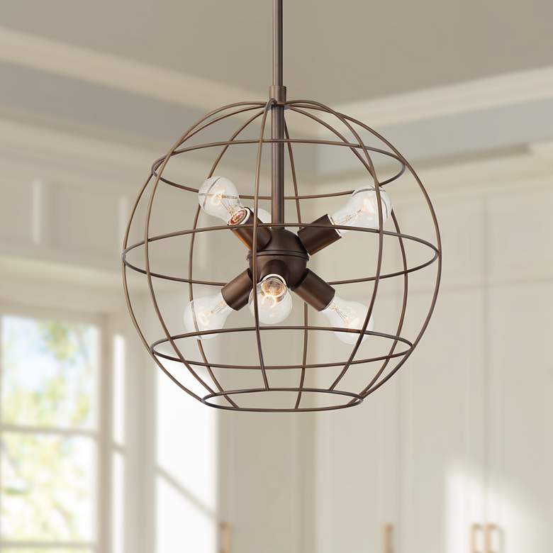 Image 1 Lansing 18 inch Wide Oil-Rubbed Bronze 6-Light Orb Cage Pendant
