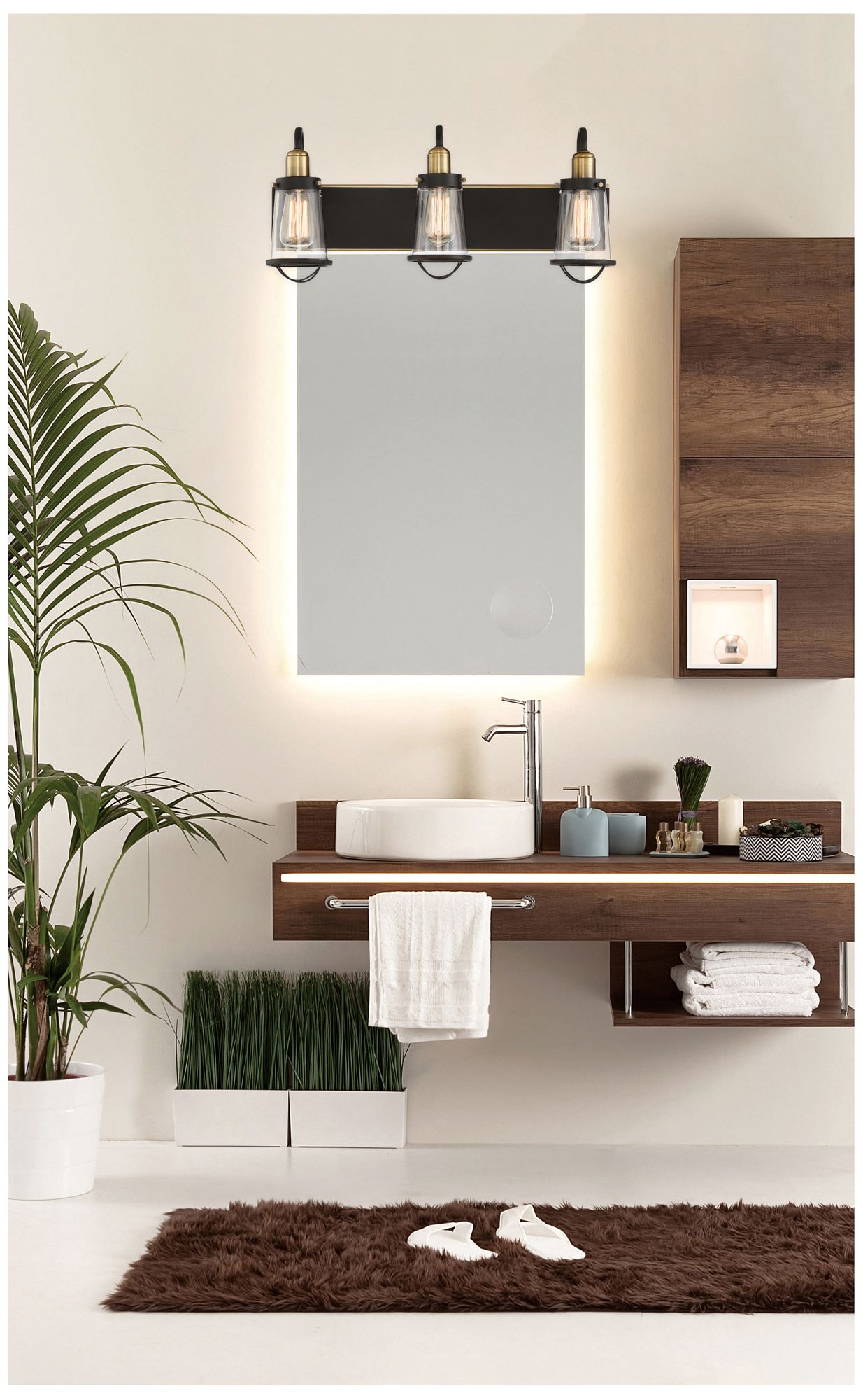 Image 7 Lansing 3-Light Bathroom Vanity Light in English Bronze and Warm Brass more views