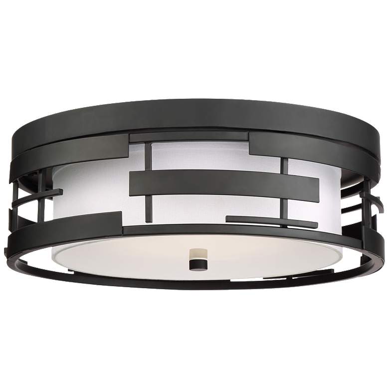 Image 1 Lansing; 3 Light; Flush with White Fabric Shade and Opal Diffuser