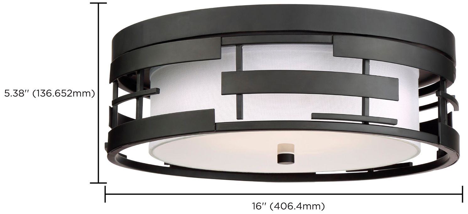 Lansing; 3 Light; Flush with White Fabric Shade and Opal Diffuser