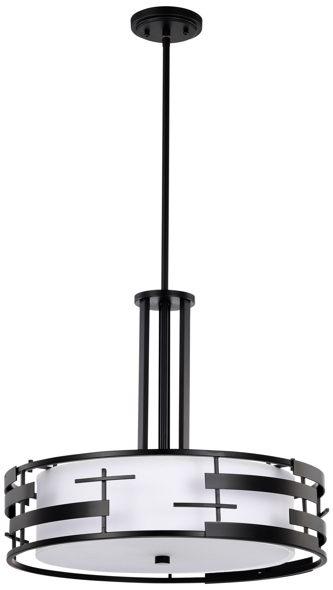 Lansing; 3 Light; Pendant with White Fabric Shade and Opal Diffuser