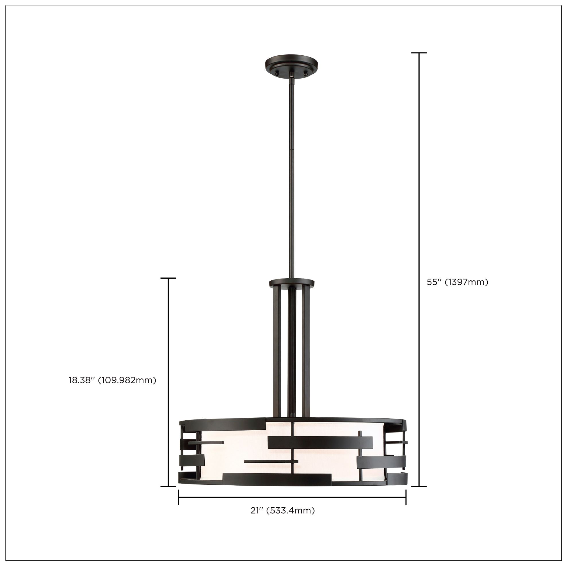 Lansing; 3 Light; Pendant with White Fabric Shade and Opal Diffuser