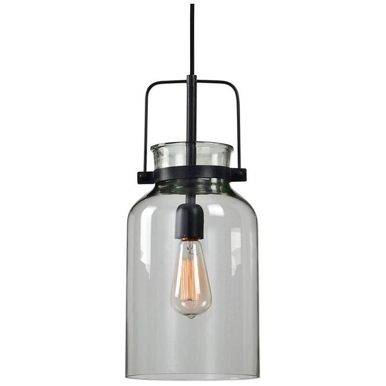 Image 2 Lansing 8" Wide Textured Black Clear Glass Mini Pendant