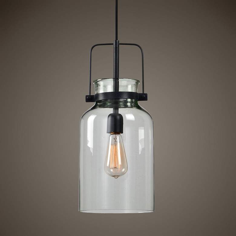 Image 1 Lansing 8" Wide Textured Black Clear Glass Mini Pendant