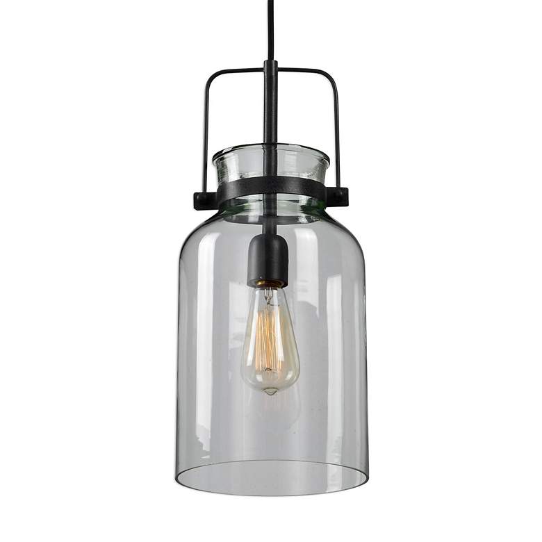 Image 5 Lansing 8" Wide Textured Black Clear Glass Mini Pendant more views