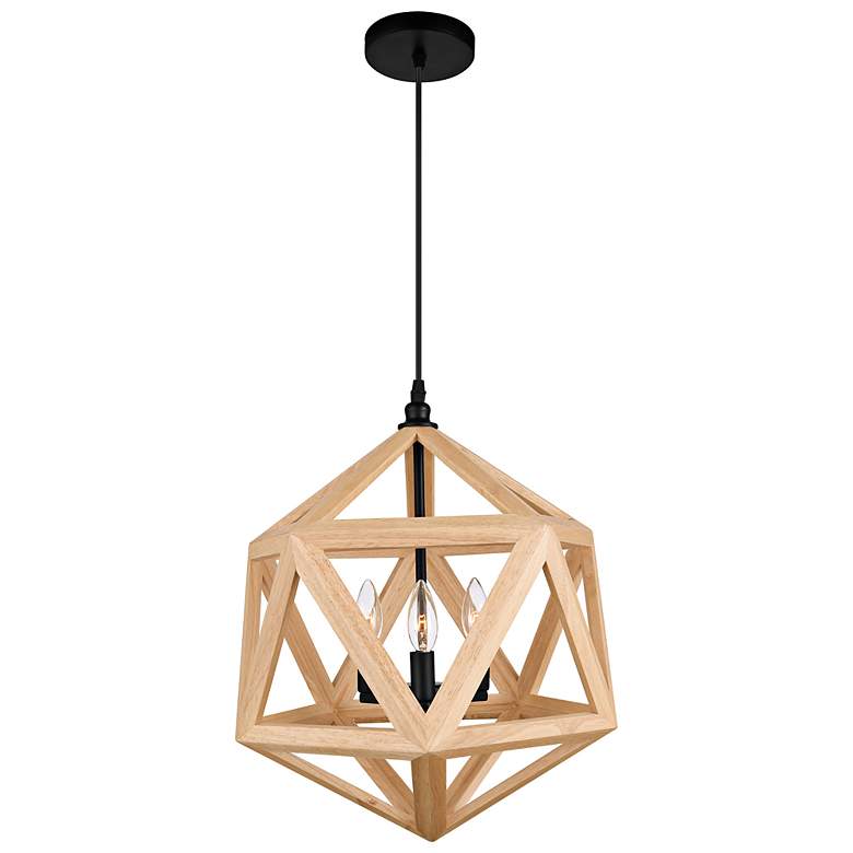 Image 2 Lante 17" Wide Black and Wood 3-Light Pendant