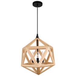 Lante 17" Wide Black and Wood 3-Light Pendant