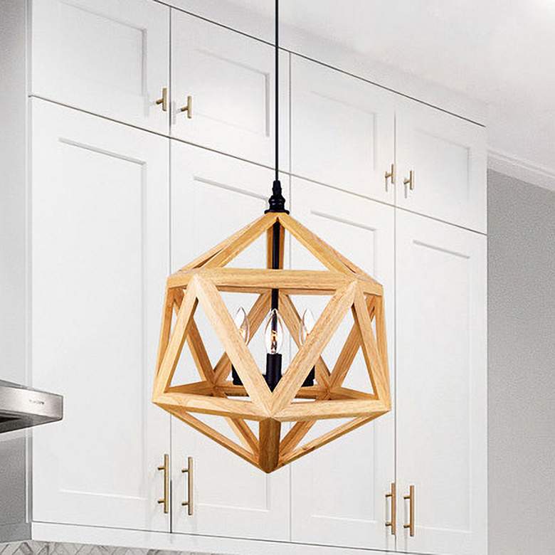 Image 1 Lante 17" Wide Black and Wood 3-Light Pendant