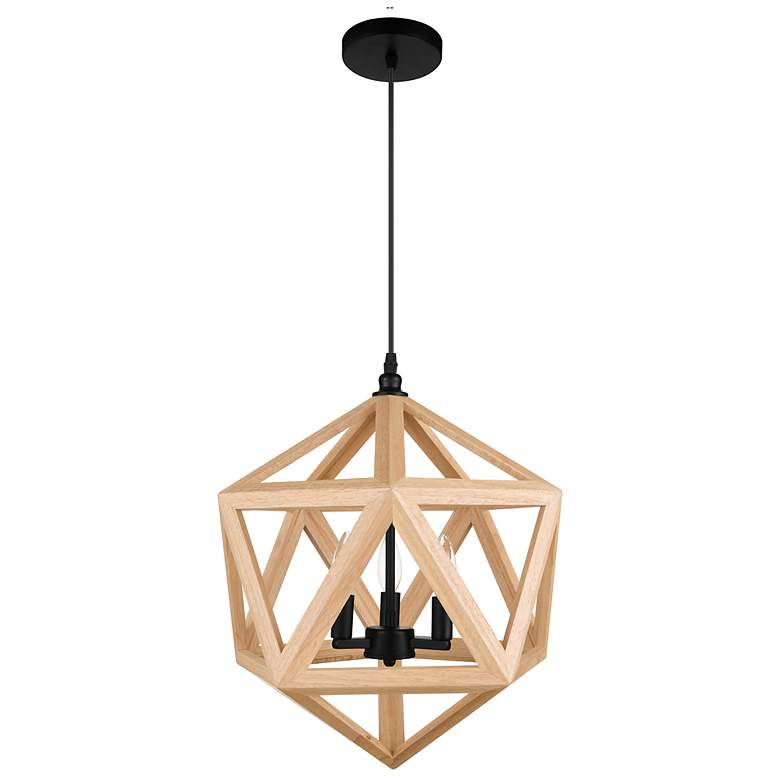 Image 4 Lante 17" Wide Black and Wood 3-Light Pendant more views