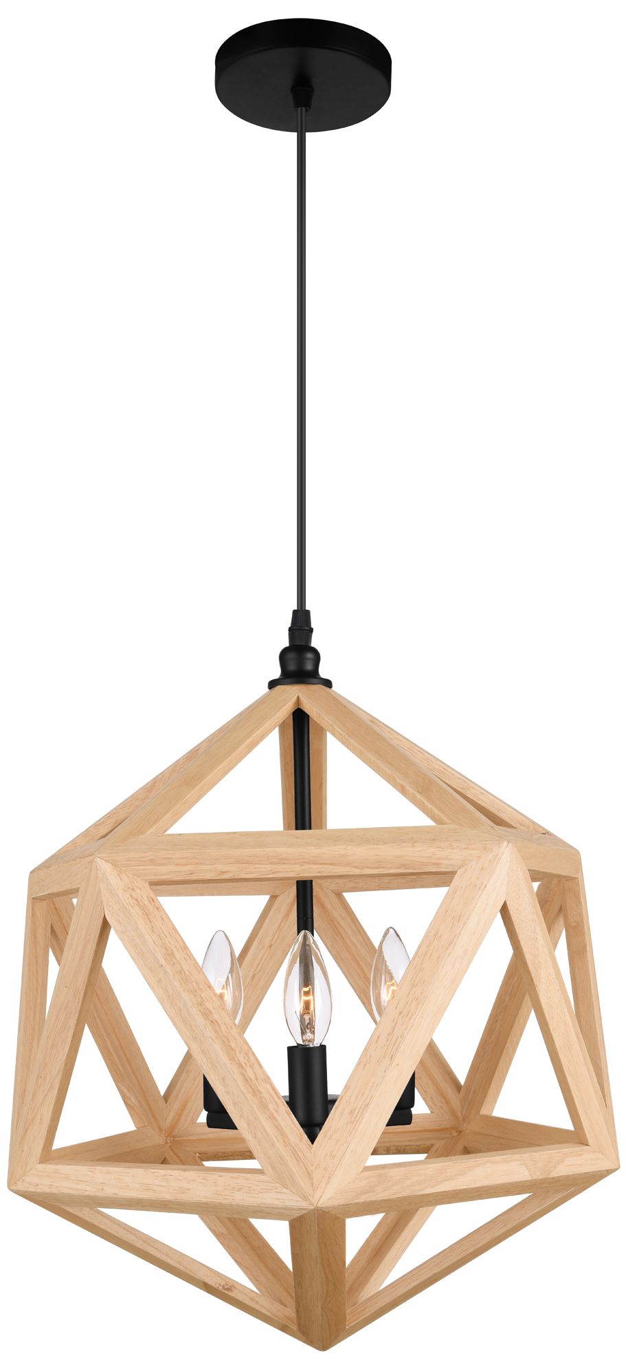 Image 2 Lante 3 Light 17in Black & Wood Pendant