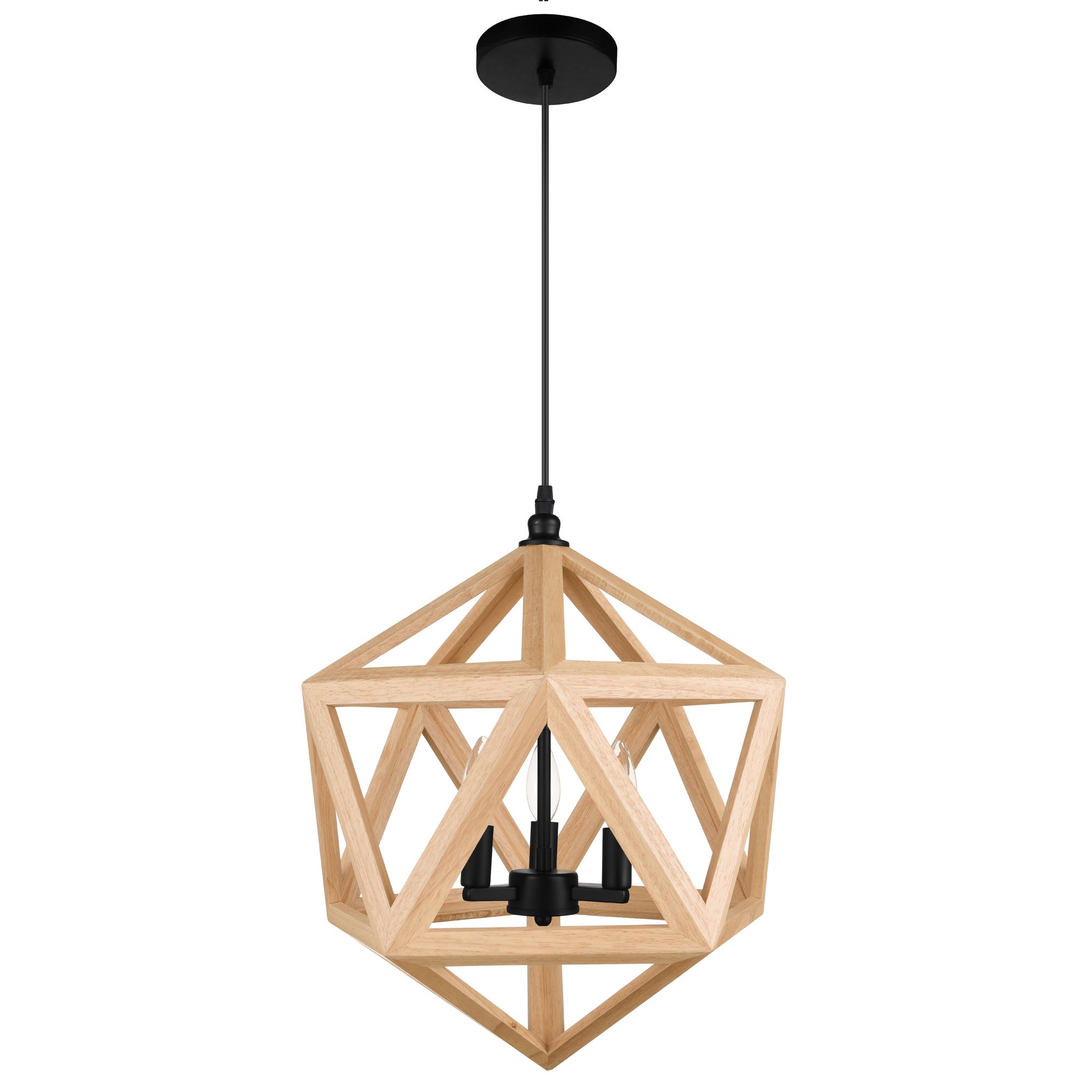 Image 4 Lante 3 Light 17in Black & Wood Pendant more views
