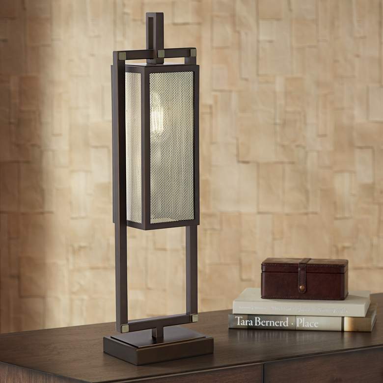 Image 1 Lantern Rubbed Bronze and Metal Mesh Tall Accent Table Lamp