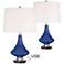 Lapis Blue Glass Accent Table Lamp with USB Port Set of 2