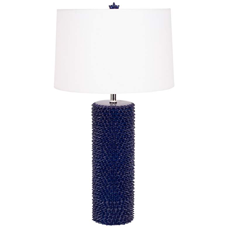 Image 1 Lapis Lazuli Spiky Table Lamp with White Linen Shade