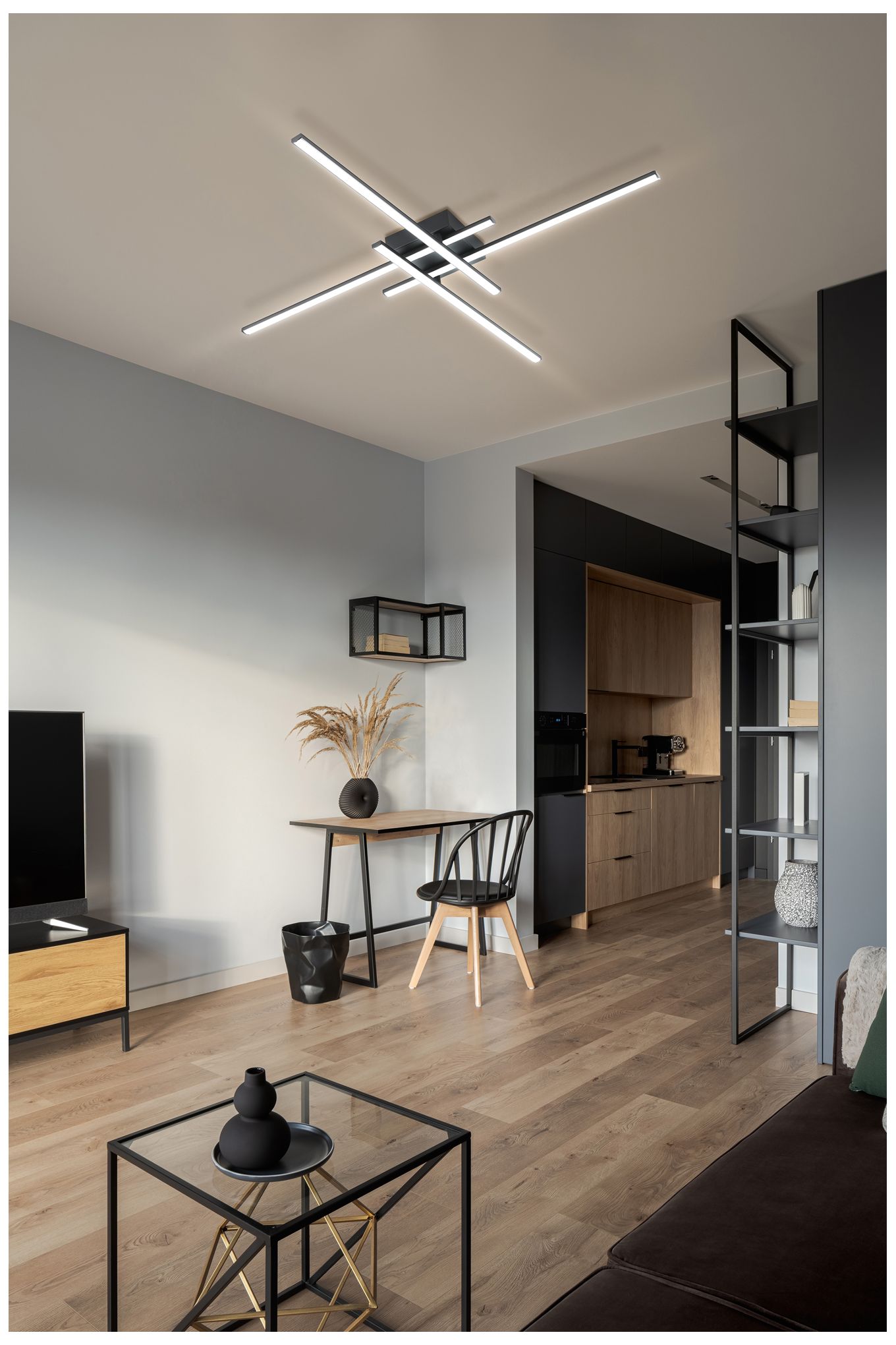 Image 2 Lapiz 30" Wide 4-Light Structured Black LED Ceiling Light w/ White Dif more views