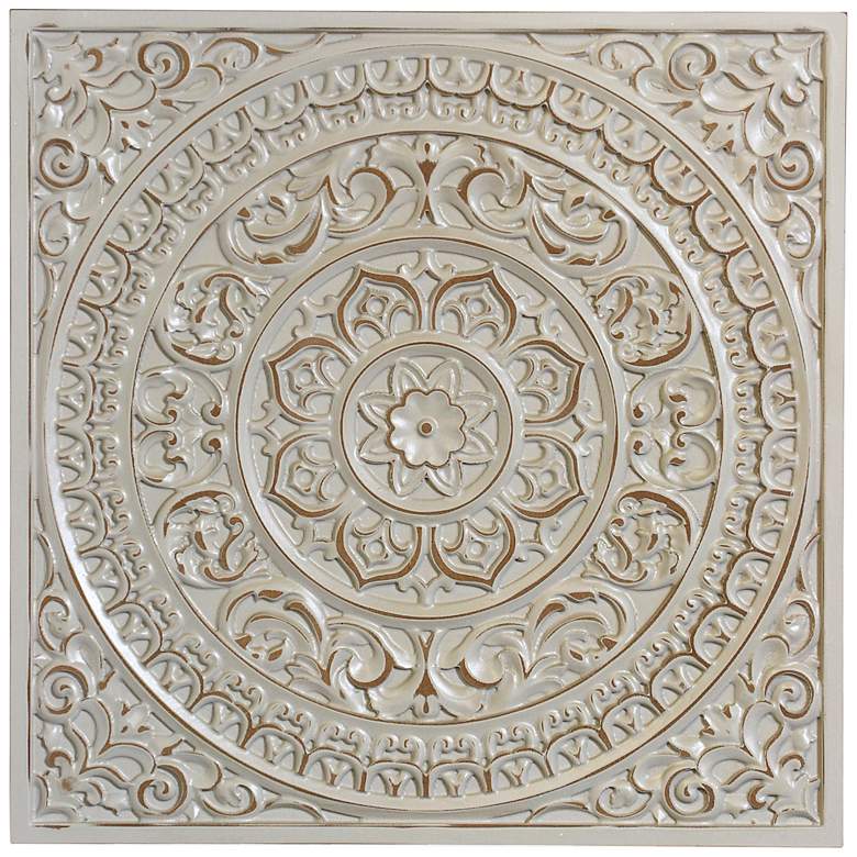 Image 1 Lara Antique Gray 23" Square Wood Mandala Plaque Wall Art