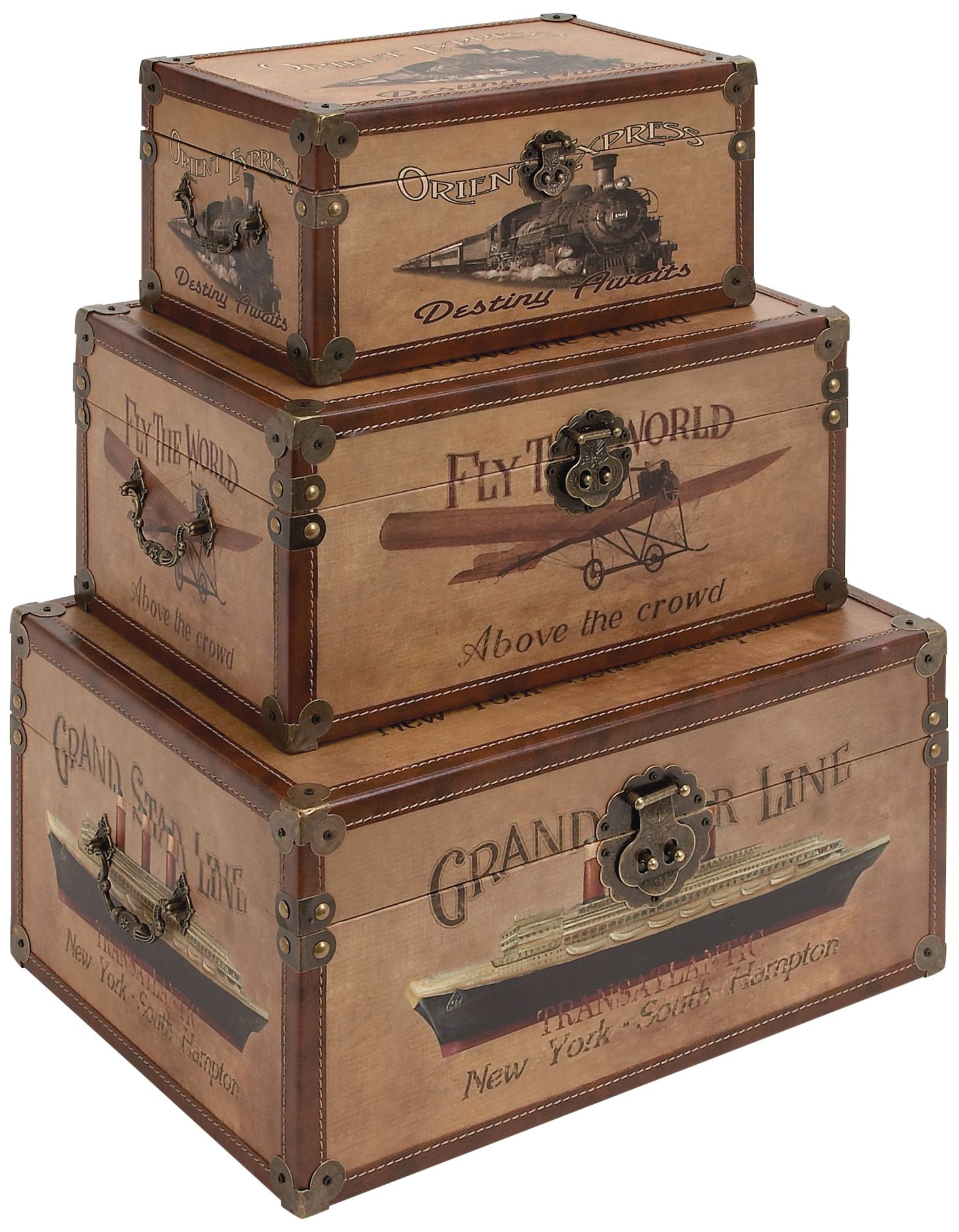 Image 2 Laramie 17" Wide Brown Wood Nesting Trunks Set of 3