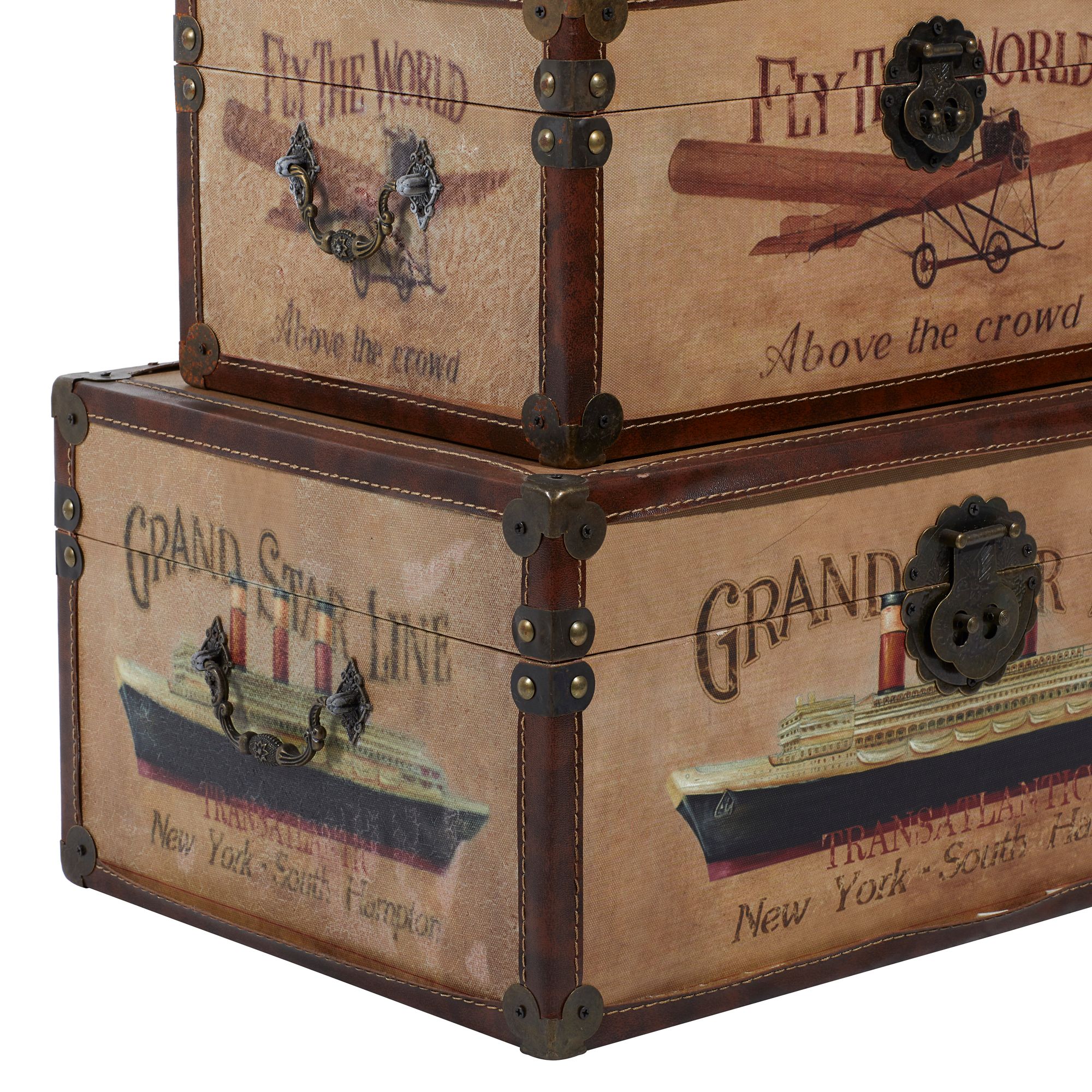 Image 4 Laramie 17" Wide Brown Wood Nesting Trunks Set of 3 more views