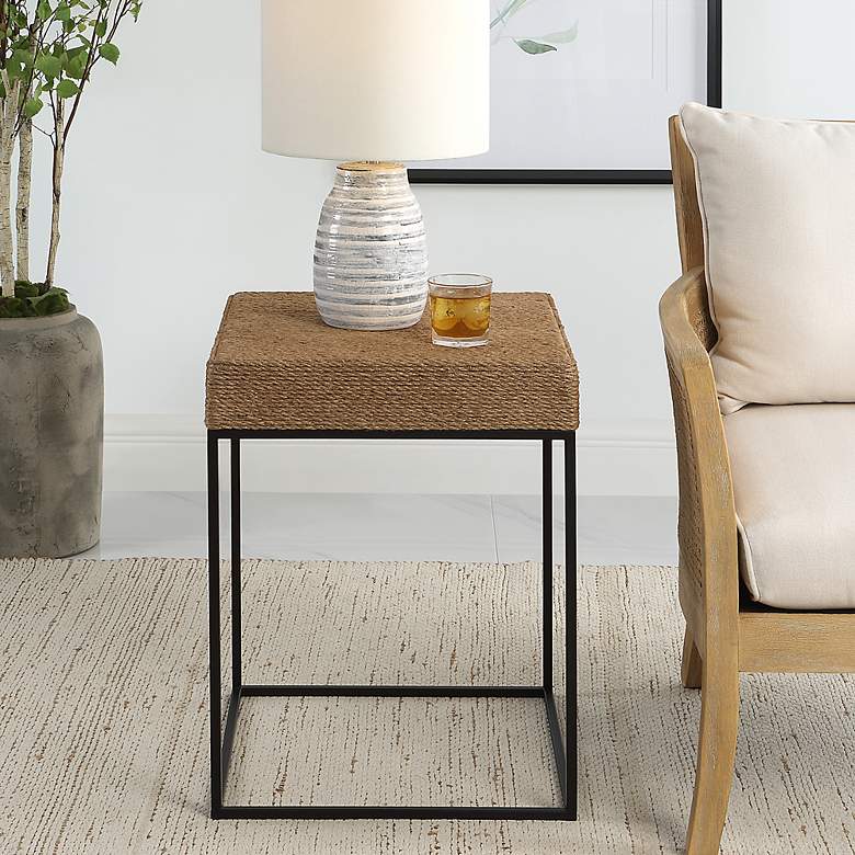 Image 3 Laramie 18"W Natural Braided Rope Black Iron Accent Table more views