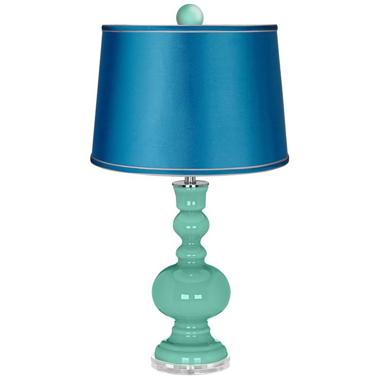 Image 1 Larchmere Apothecary Lamp-Finial and Satin Turquoise Shade