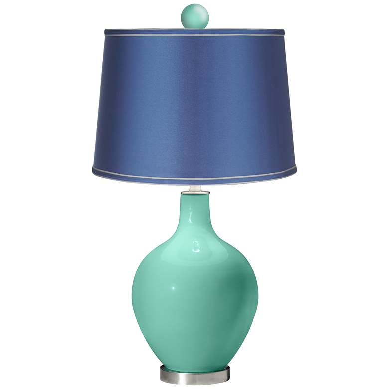 Image 1 Larchmere - Satin Blue Ovo Table Lamp with Color Finial