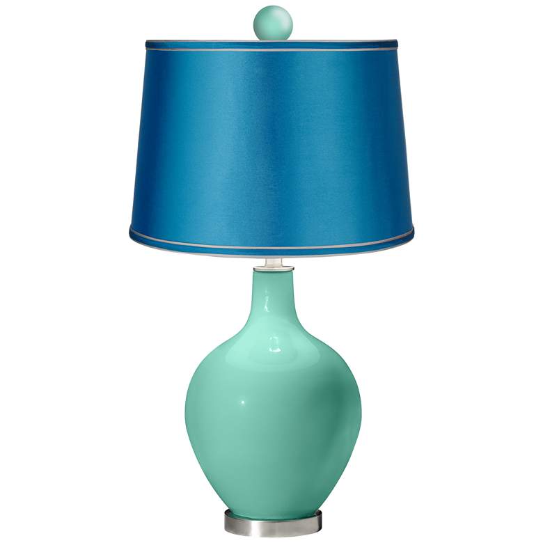 Image 1 Larchmere - Satin Turquoise Ovo Lamp with Color Finial