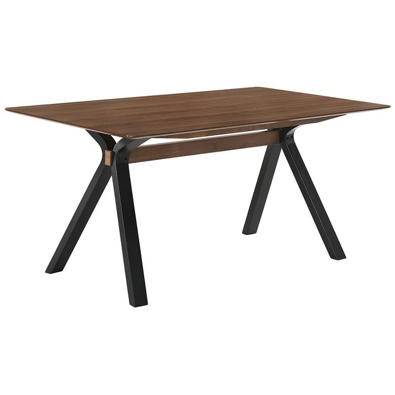 Image 1 Laredo 63 in. Mid-Century Modern Dining Table in Walnut Wood and Black Legs