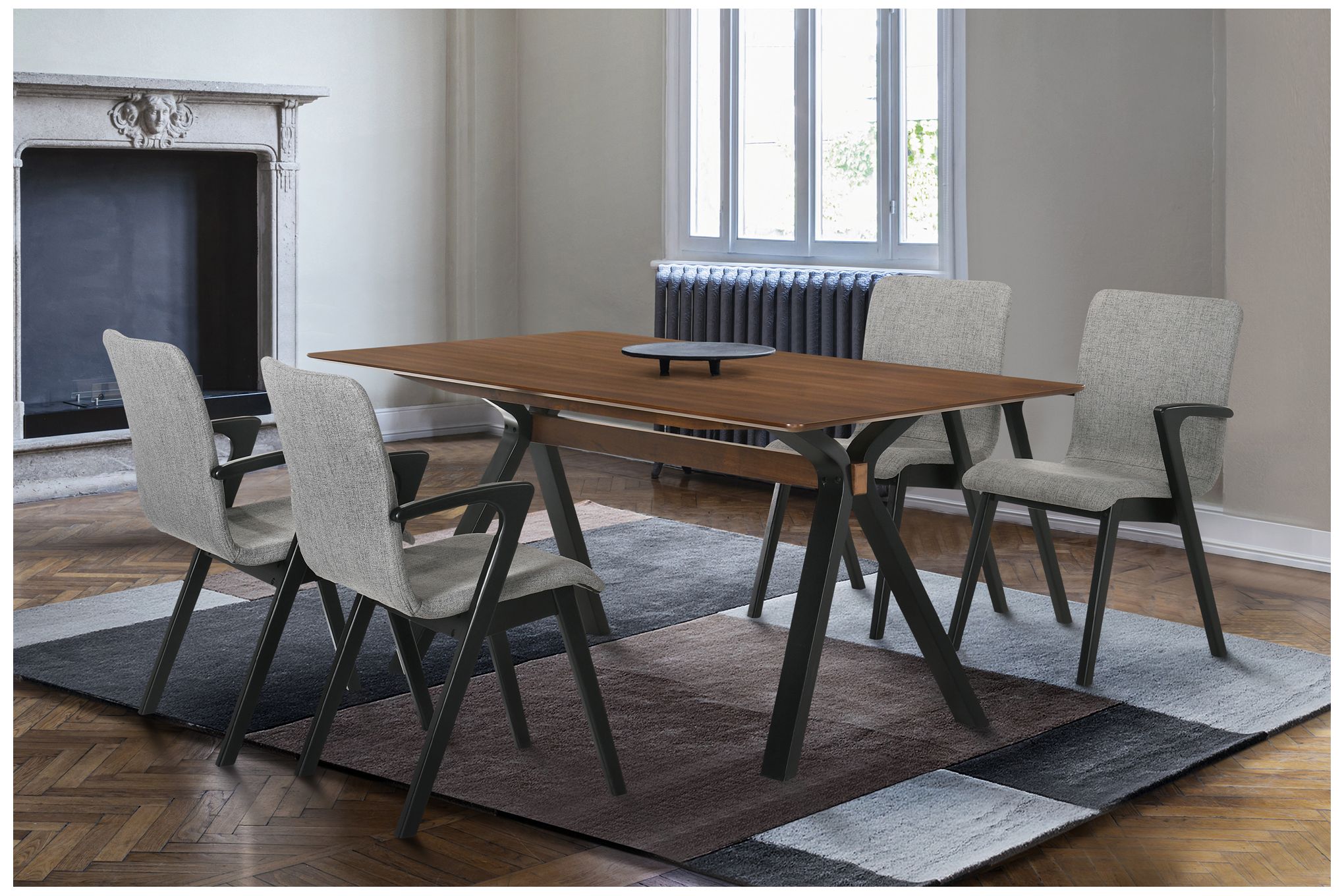 Image 6 Laredo 63 in. Mid-Century Modern Dining Table in Walnut Wood and Black Legs more views