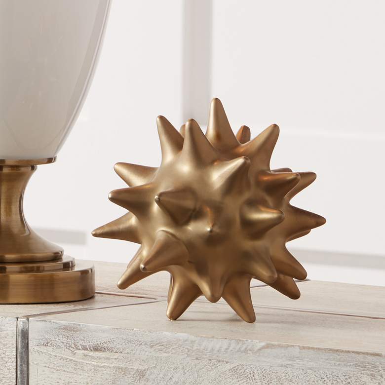 Image 2 Large Antique Gold 6" High Ceramic Urchin Sculpture