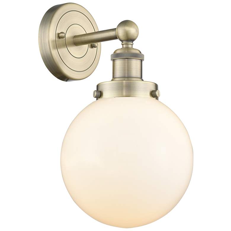 Image 1 Large Beacon 10"High Antique Brass Sconce With Matte White Shade