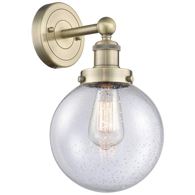 Image 1 Large Beacon 10"High Antique Brass Sconce With Seedy Shade