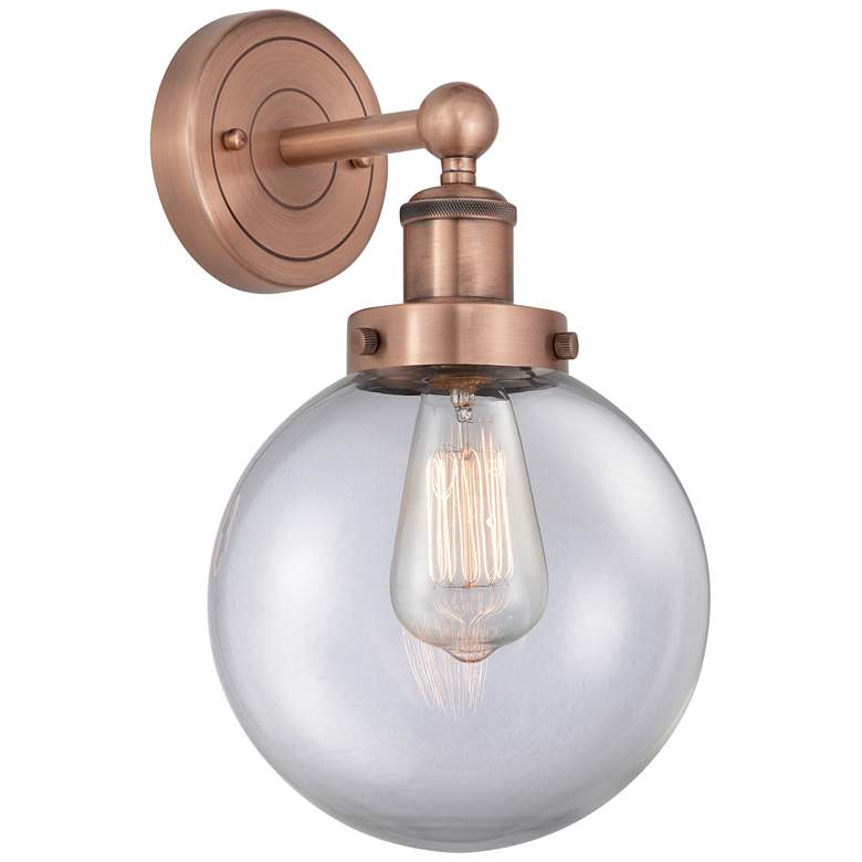 Image 1 Large Beacon 10"High Antique Copper Sconce With Clear Shade