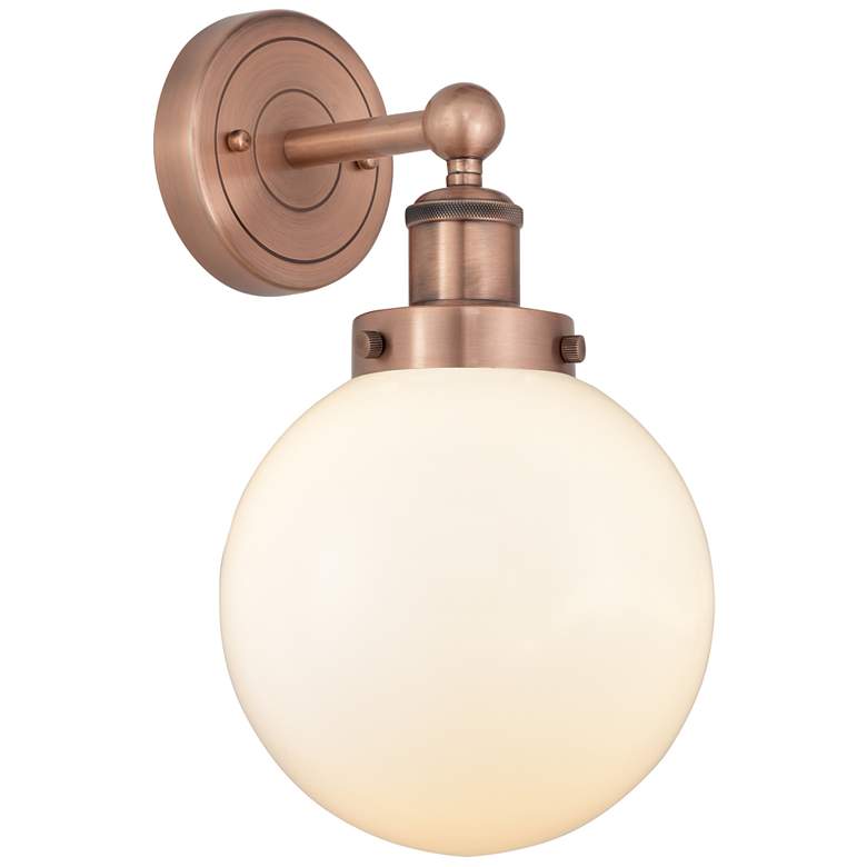 Image 1 Large Beacon 10"High Antique Copper Sconce With Matte White Shade