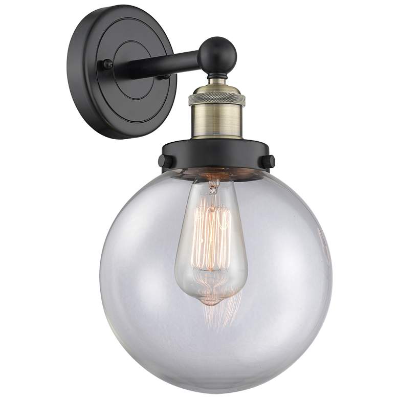 Image 1 Large Beacon 10"High Black Antique Brass Sconce With Clear Shade