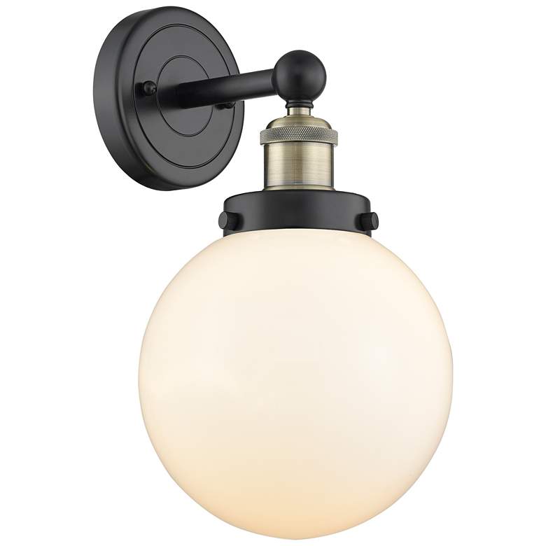 Image 1 Large Beacon 10"High Black Antique Brass Sconce With Matte White Shade