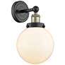 Large Beacon 10"High Black Antique Brass Sconce With Matte White Shade