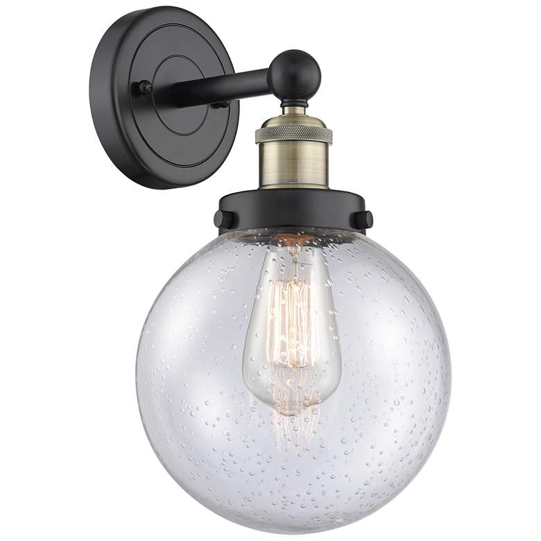 Image 1 Large Beacon 10"High Black Antique Brass Sconce With Seedy Shade