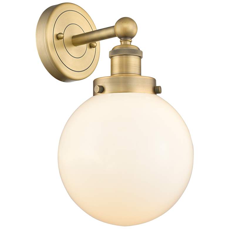 Image 1 Large Beacon 10"High Brushed Brass Sconce With Matte White Shade