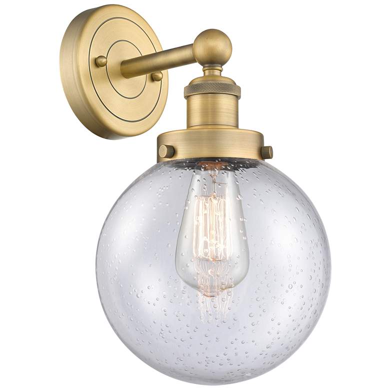 Image 1 Large Beacon 10"High Brushed Brass Sconce With Seedy Shade